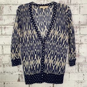 LOFT Cardigan Small Petite Navy Blue Tan